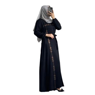 China Long Sleeve Golden Malaysian Middle East Fashion Dubai Hui Women Muslim Long Dress Hot Diamond Jibba Dress for sale