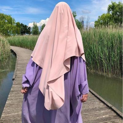 China Wholesale Islamic Clothing Khimar Jazz Crepe Two Layer Muslim Modest Fashion Prayer Long Muslim Snap Hijab Hijab for sale