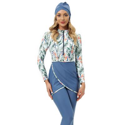 China Full Coverage Hijab Elastic Sleeve Top Closure Long Bottoms Women's Modest Muslim Swimsuit Islamic Bikini for sale