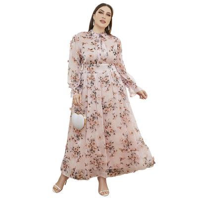 China European and American polyester plus size long dress temperament floral dress elegant Muslim dress for sale