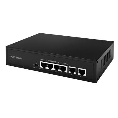 China Outdoor POE poe switch 4 port Ethernet switch 10/100Mbps + Ethernet PoE switch 2 uplink ports for sale