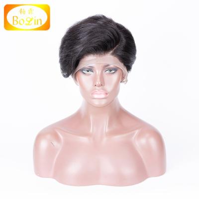 China Wholesale Virgin Brazilian Hair Short Popular Silky Straight Human Hair Full Wave Lace Wig for sale