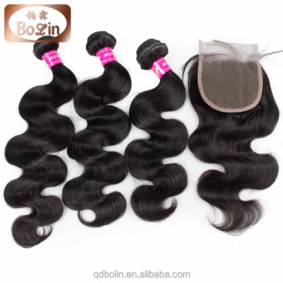 China Other China Natural Cheap Middle Part Peruvian Hair Color Three Piece Free Virgin Hair Bundles With Closure for sale