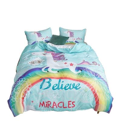 China Anti-Static Unicorn Kids Bedding Sets 3D Print Cartoon Customized Designs Cotton Sheet Set Girl Duvet Cover Set for sale