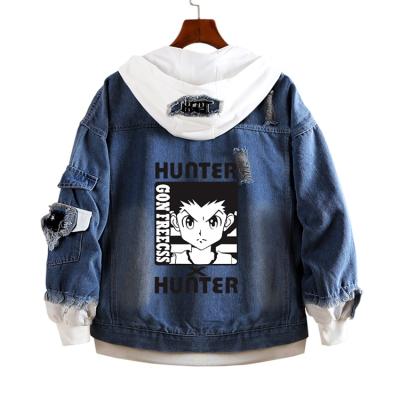 China Anime denim clothes denim jacket custom viable oversized blue HUNTER printed denim jacket for sale