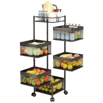 China Kitchen Household Floor Cart Shelving Basket Laminate Kitchen Fruit and Vegetable Shelf Storage Narrow Split Revolving Shelving for sale