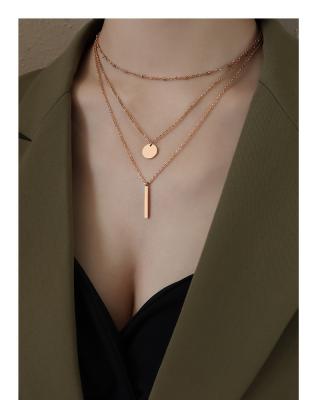 China Fashionable Europe and America Women's 18K Gold Layering Multi Layer Stainless Steel Choker Necklace With Vertical Pendant for sale