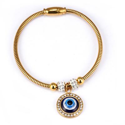 China Casual/Sporty Blue Eye Bracelet Set With Diamond Stainless Steel Magnet Attracts Evil Eye Bracelet Plethora for sale