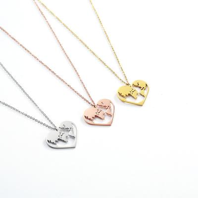 China Newest Design 43cm Length FASHIONABLE High Quality Stainless Steel Couple Love Heart Pendant Necklace for sale