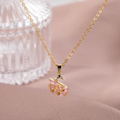 China Sexy and Cute Young Swan Hiphop 3D Gold Swan Necklace Titanium Steel Necklace Accessories for sale