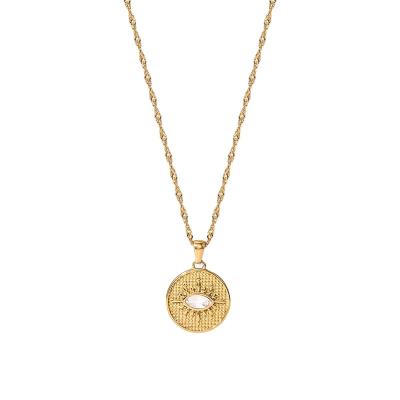 China Fashion 18K Gold Plated Stainless Steel Round Pendant Necklace Oval Zirconia Pendant Necklace For Women for sale