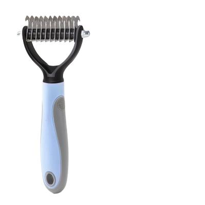 China Durable Pet Hair Removal Comb Double Sided Blades Fur Dematting Trimmer Deshedding Brush Grooming Tool for sale