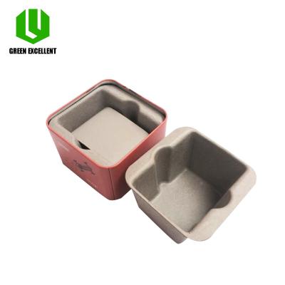 China Customized Biodegradable Smart Watch Pulp Holder Dry Pressed Pulp Lined With Gray Reuse Biodegradable Watch Pulp Packaging Tray for sale