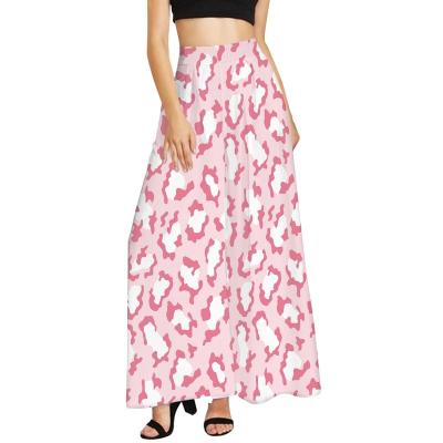 China Anti-wrinkle Pink And Blanco Floral Prints Woman High Waist Wide Leg Long Pants Loose Trousers Women Bianca for sale