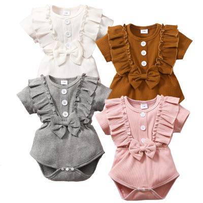 China Hot Sale Spandex/Cotton Summer Big Bow Knot Babies Romper Short Sleeve Kids Baby Rompers Clothes for sale