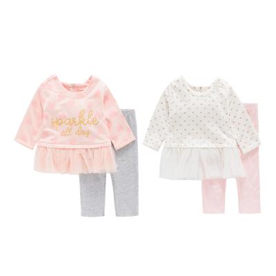 China 2020 Hot Selling Breathable Kids Baby Cotton Clothes Sets Lace Up Top And Pant Baby Set for sale