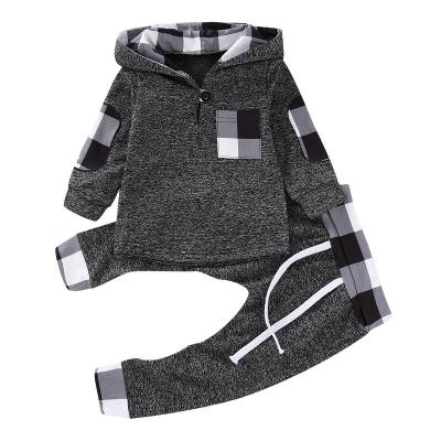 China Winter Breathable Baby Girls Boys Toddler Girls Hooded Tops Pants Warm Selling Infant Patchwork Plaid Outfits for sale