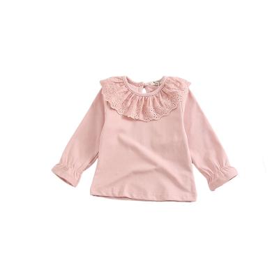 China Breathable Autumn Cotton Korean Long Sleeve Lace Ruffle Collar Tops Babies Fine Bottom Shirts for sale