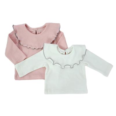 China Cotton Newborn Baby Anti-pilling Long Sleeve T-Shirt Ruffles Collar Baby Top for sale