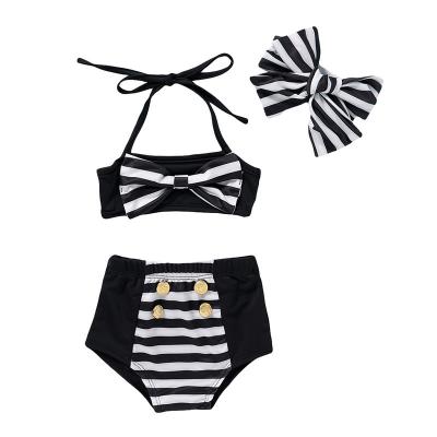 China Baby Breathable Hot Summer Swimwear Style Black Stripe Three Piece Kids Bikini Swimwear for sale