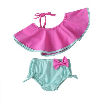 China New Fashion Babies Summer Slit Swimsuit Breathable One-shoulder Suit Lotus Collar Children's Swimwear for sale