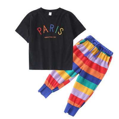 China 2020 New HIGH STREET Fashion Kids Girl Costume Embroidery Rainbow Stripe And Blouse Stripe Panty Set Two Piece Set for sale