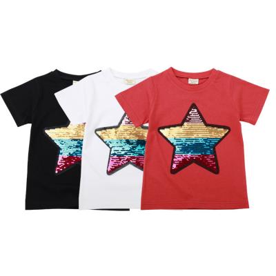 China 2020 NEW children's cotton T-shirt pure star anti-shrink sequin short-sleeved T-shirt for sale