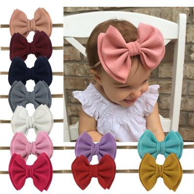 China 2020 Hot Selling Popular 5inch Girl's Double Layer Cloth Bow Headband Baby Hair Band Nylon Hair Accessories for sale