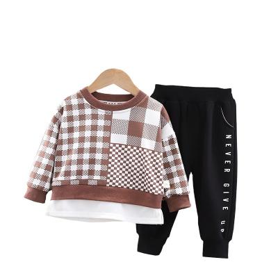 China 2022 factory boutique children's boutique children's two-piece round neck handsome casual long-sleeved suit for sale