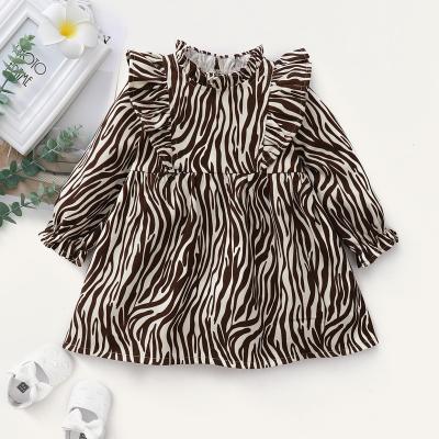 China New Washable Dress 2022Girls Casual Spring Zebra Striped Elastic Dress Girls Ruffle Princess Dress For Autumn for sale