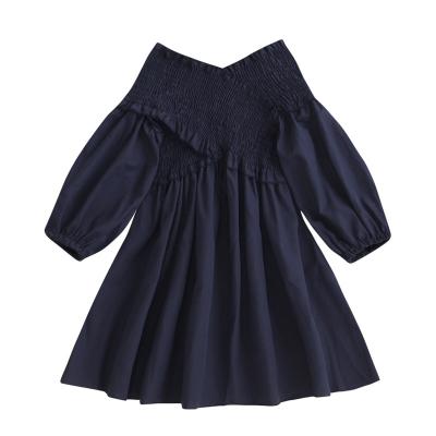 China Washable Girl 2022Kids Princess Dress Baby Girls Long Sleeve Dress Blue Cotton Ruffle Dress for sale