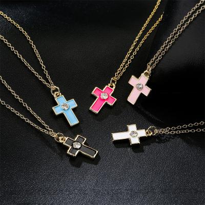 China Hot selling collares de Para de mujer de taki fashion enamel religious cross pendant real gold plated copper plated necklace for sale