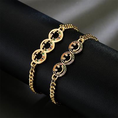 China 18k Gold Copper Plated Bangle Micro-Set Zircon Jewelry Women Bilezik TRENDY Face Bangle Gold Hollow Smiling Face Bangle for sale