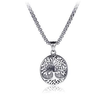 China Hiphop Customize Kolye Erkek Stainless Steel Tree Of Life Hip Hop Fortune Tree Mens Jewelry Pendant Necklace Retro for sale