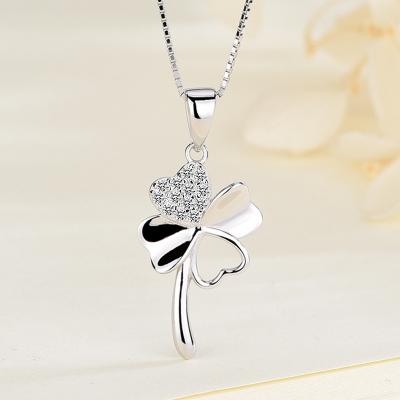 China Customized Clover Pendant Necklace Trendy Women Cubic Zirconia Designers Mayor de por de collier joyas de plata 925 for sale