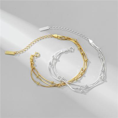 China OEM casual/sporty pulseras de plata 925 tarnish free popular 18k gold plated multi layer fashion women jewelry bracelet for sale