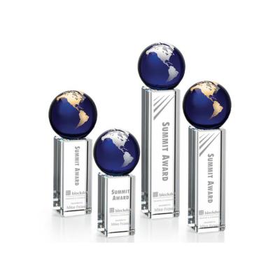 China Japan Luz Globe Award - Crystal Ball Awards And Blue Globe Memorial Glass Custom Trophies for sale