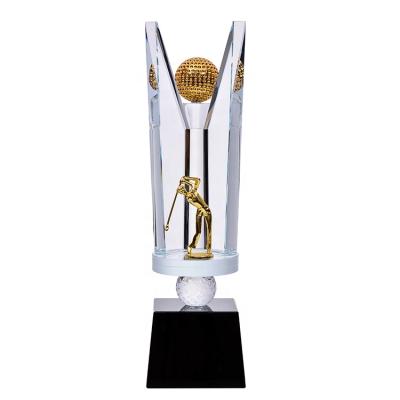 China New Europe Design 3D Laser Engraving Crystal Metal Golf Trophy Awards With Engraved Logo for sale