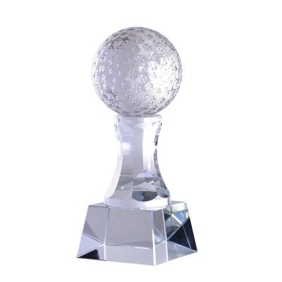 China New Arrival Logo Crafts Golf Engraved Sports Custom Made Crystal Ball Trophy With Base From Europe for sale