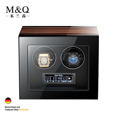 China Handmade Wholesale Automatic Watch Display Box Case LED 2 Slots Watch Winder for sale