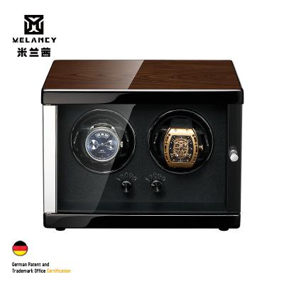 China Melancy 2021 News Black Watch Winder Box Wooden Total Double Slots Watch Box for sale