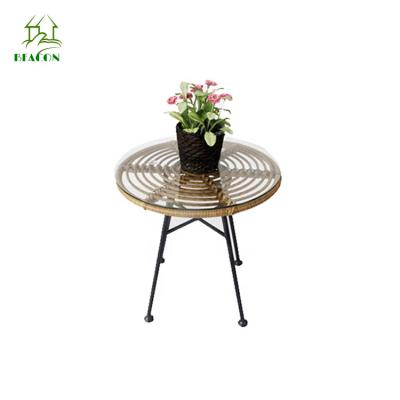 China PE Rattan Modern Simple Round Metal Frame Small Yard Garden Coffee Table Outdoor Garden Backyard Table for sale