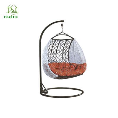 China Contemporary Indoor Outdoor Luxury Retro Metal Rack Rattan Egg Shaped Hanging Patio Swing Chair for sale