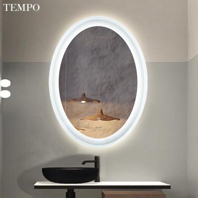 China Hotel Illuminated High End Modern Oval Led Mirror Light Bathroom Illuminated Led Beauty Mirror With Bluetooth Speaker for sale