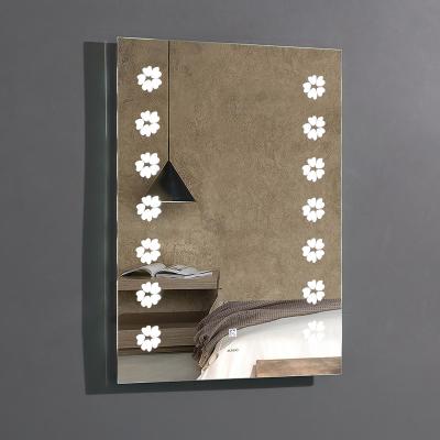 China Bright Chinese Factory Customized Wall Mounted Floral Pattern Bathroom Touch Screen Led Mirror Frameless for sale