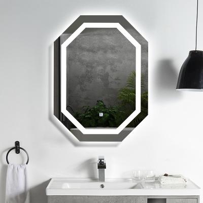 China Smart Luminous Hexagon Light Transmission Bathroom Mirror Light Irregular Frosted Antique Led Mirror for sale