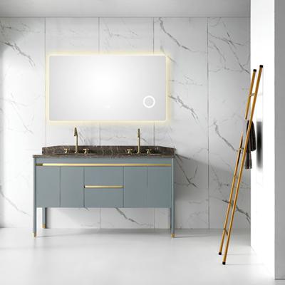 China Modern PVC Bathroom Vanity Cabinet Marble Countertops Lavatory Vanity Bathroom Sink Cabinet Plywood for sale