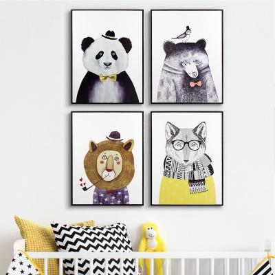 China Abstract Newest Home Decor Animal Paintings Artwork Printed Glass Wall Painting Frame Designs for Living Room for sale