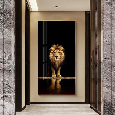 China Abstract Custom Golden Black Lion Canvas Painting Poster Modern Home Decor Animal Print Wall Art Painting Decorative for sale