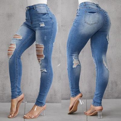 China Fade Proof Oem Custom Blue Color Women's Plus Size Jeans Black Fashion Trousers Ladies Ripped Fashion Femme Female Stylish Women Denim Jeans Pants for sale